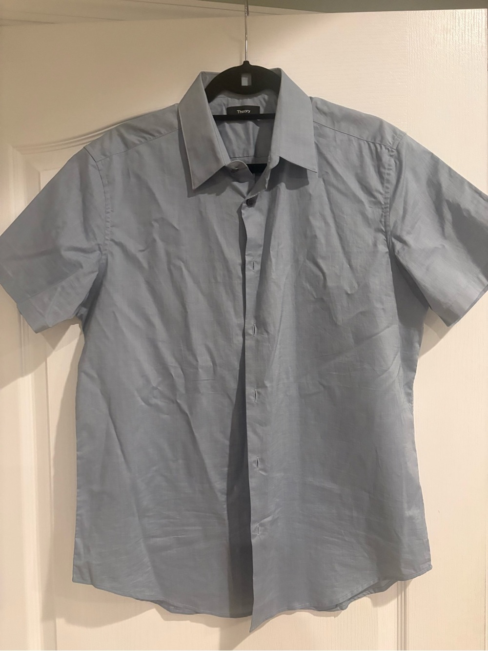 Theory Men's Light Blue grey Short-Sleeve Button-Down Shirt size L
